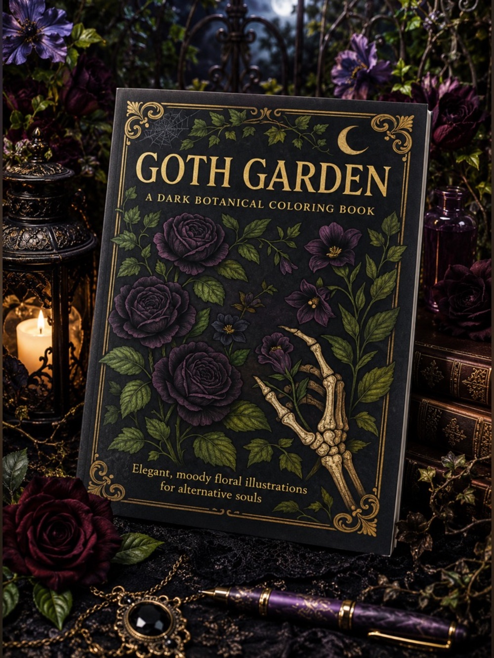 NWT Goth Garden Dark Botanical Adult Coloring Book Gothic Flowers Witchy Art